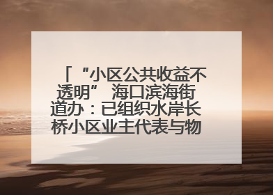 “小区公共收益不透明” 海口滨海街道办：已组织水岸长桥小区业主代表与物业进行座谈