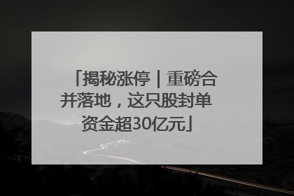 揭秘涨停｜重磅合并落地，这只股封单资金超30亿元